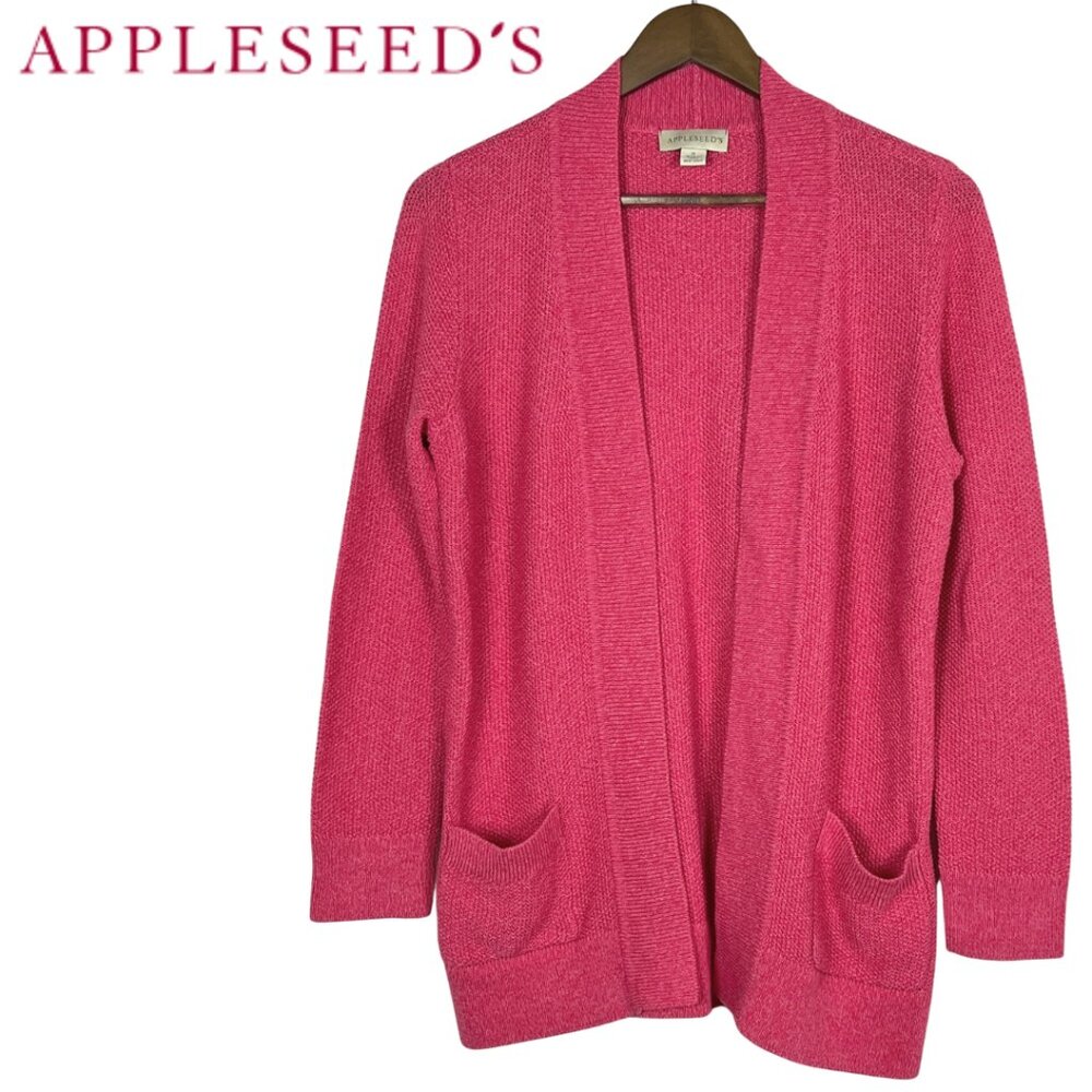 Appleseed's Raspberry Pink/White Heather Knit Open Cardigan - Picture 6 of 11